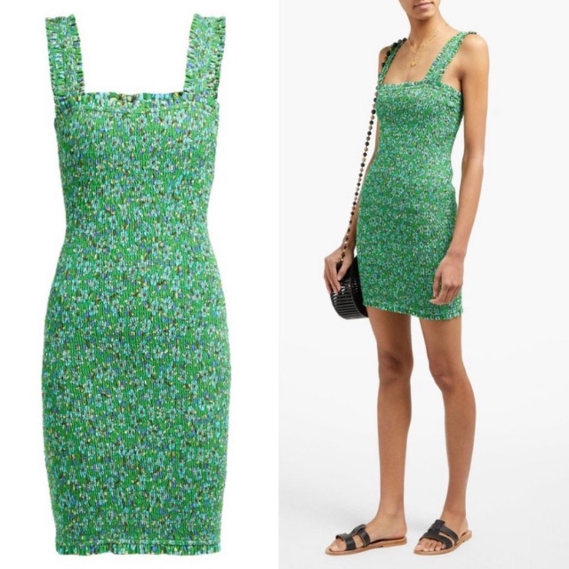 Rhode Green Floral Smocked Mini Dress